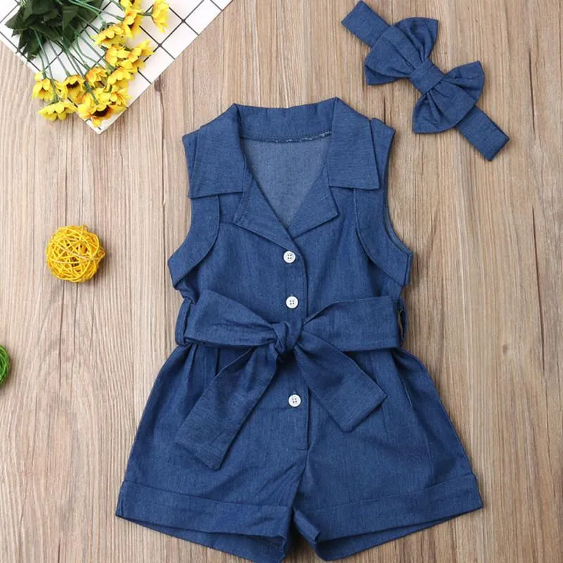 2-piece Solid Sleeveless Overalls & Headband for Toddler Girl Wholesale children's clothing