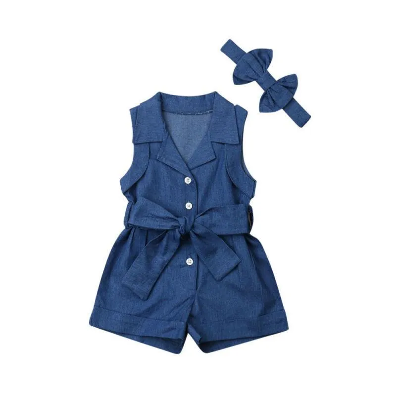 2-piece Solid Sleeveless Overalls & Headband for Toddler Girl Wholesale children's clothing