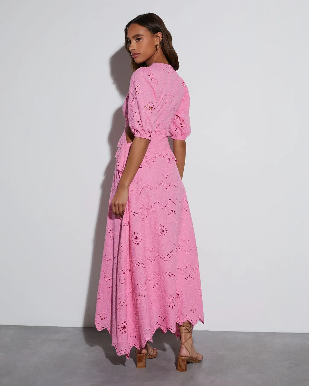 Anisa Eyelet Puff Sleeve Cutout Maxi Dress