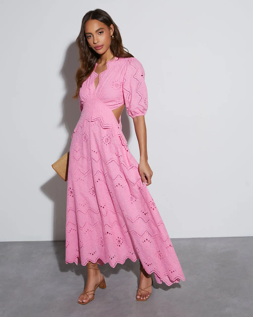 Anisa Eyelet Puff Sleeve Cutout Maxi Dress