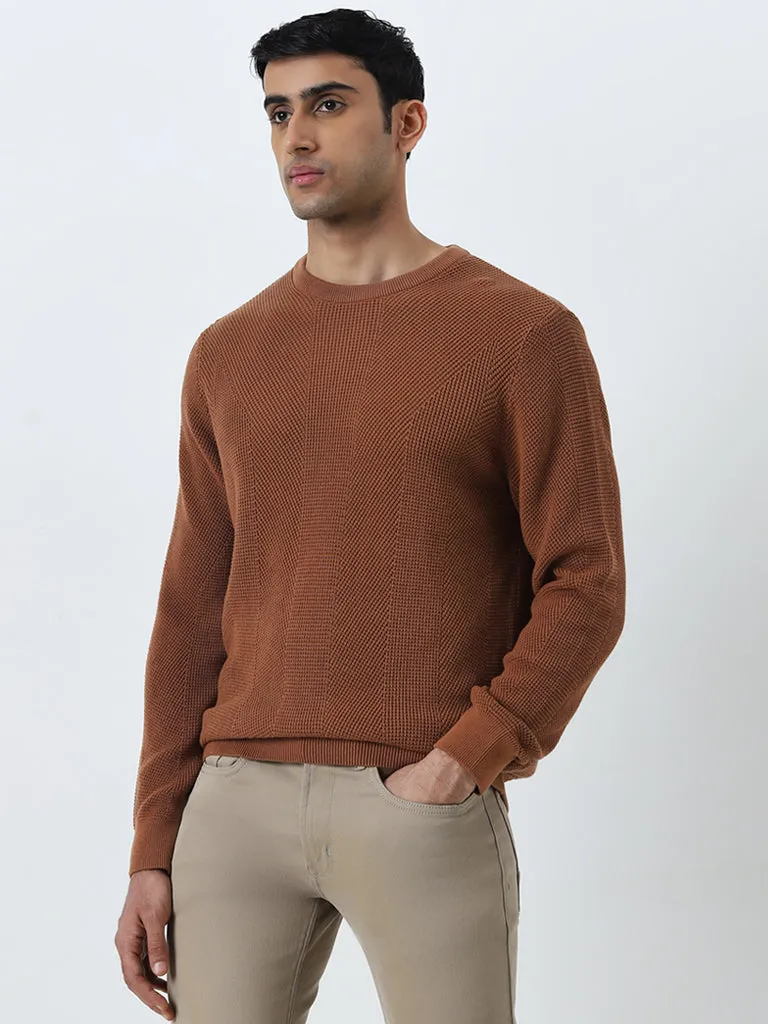 Ascot Rust Knitted Relaxed-Fit Cotton Sweater