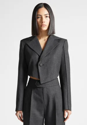 Asymmetric Tailored Cropped Blazer - Dark Grey