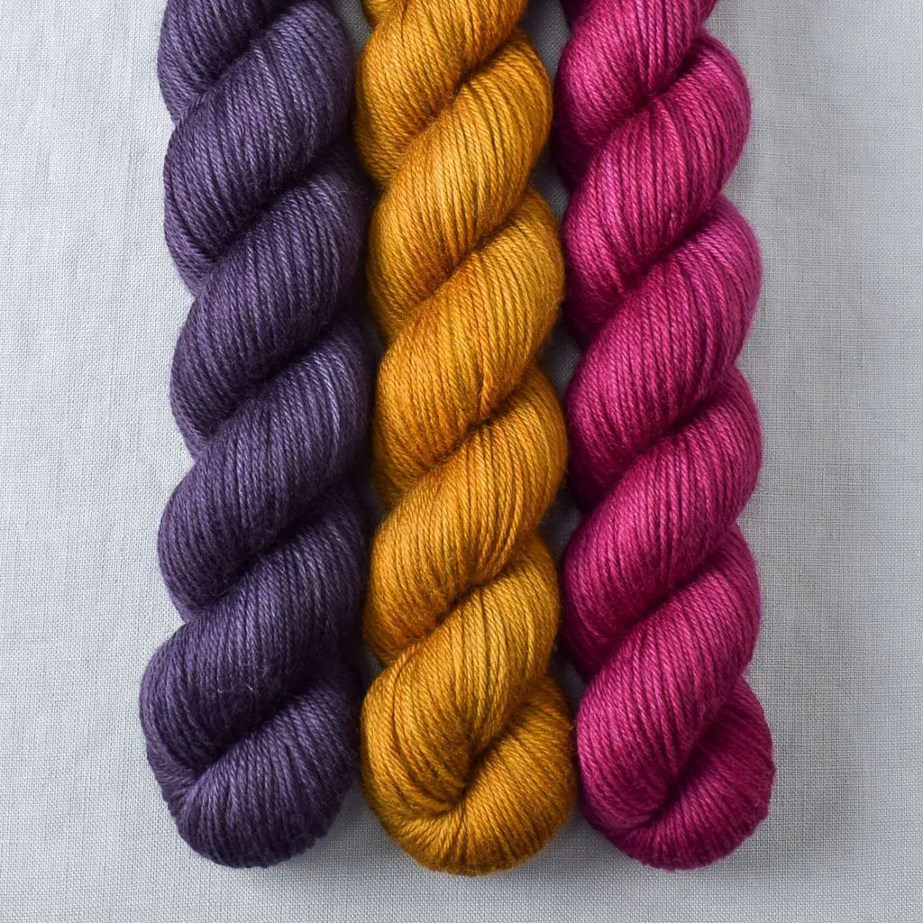 Aubergine, Dusk, Old Gold - Yowza Mini Trio