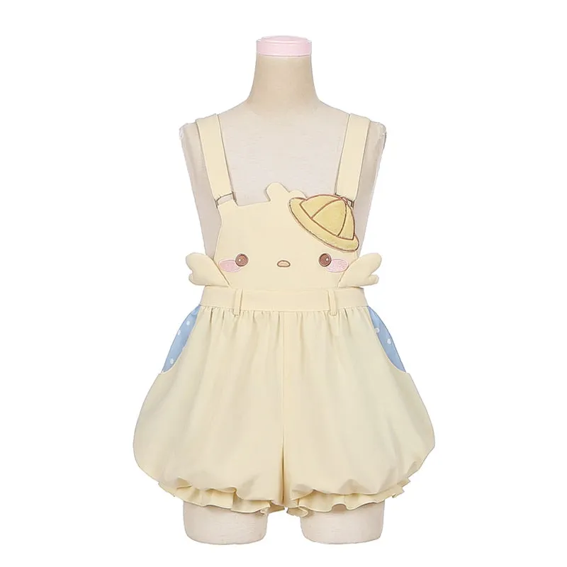 Baby Chick Embroidery Overalls Shorts