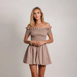 Balloon Cotton Dress in Mocha