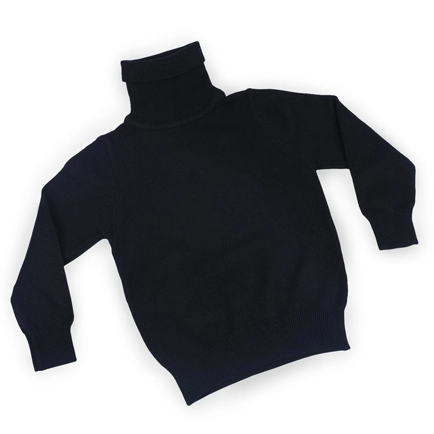 Basic Polo Neck Ribbed Premium Full Sleeves Knitted Kids Sweater - Black