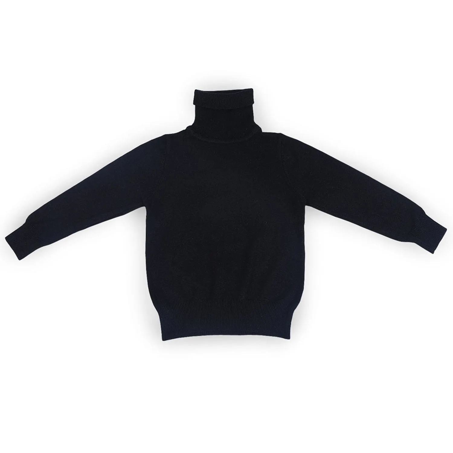 Basic Polo Neck Ribbed Premium Full Sleeves Knitted Kids Sweater - Black