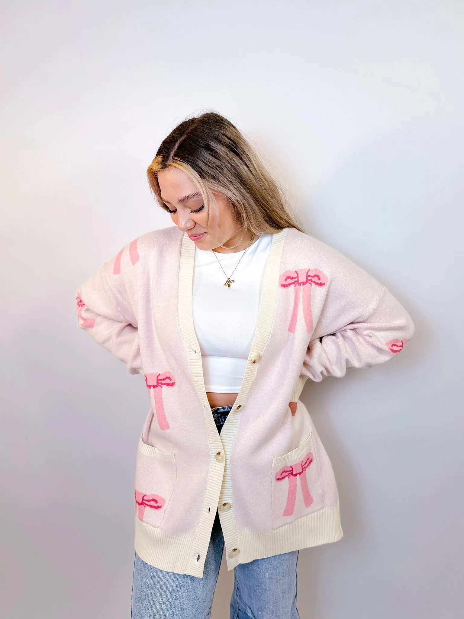 Bow Cardigan - Pink