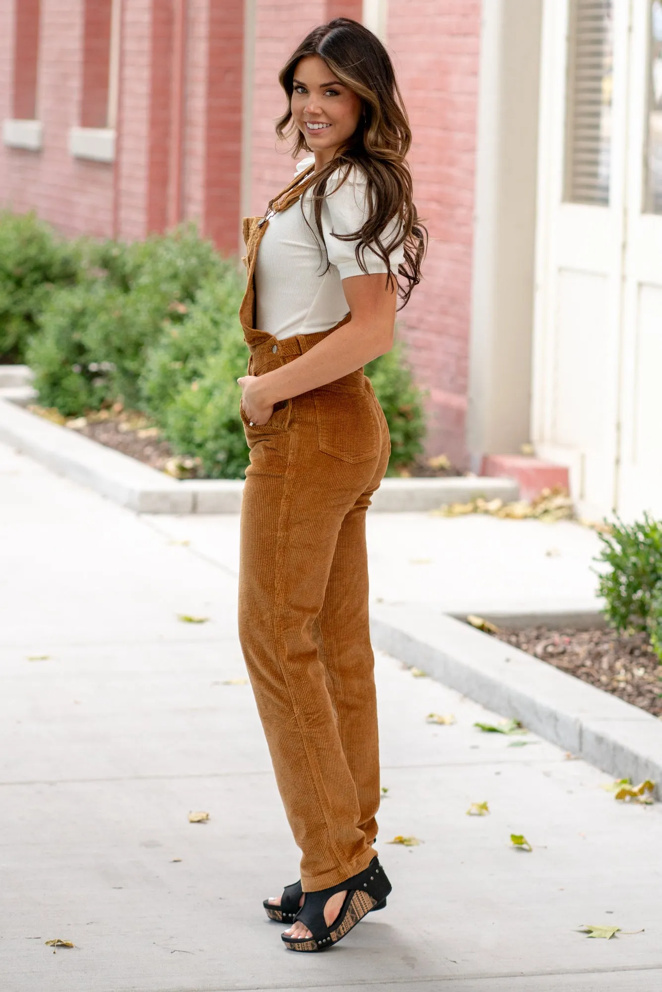 Camel Corduroy Overall Straight Leg