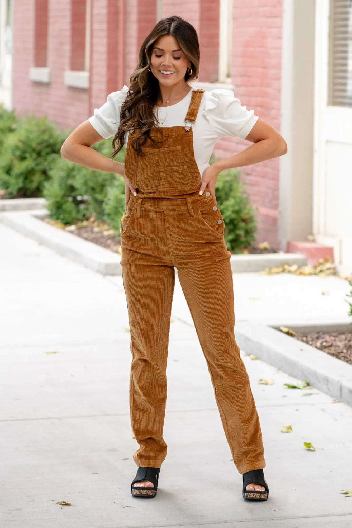 Camel Corduroy Overall Straight Leg