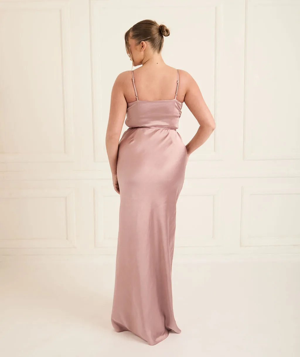 Cami Cowl Front Satin Bridesmaid Dress - Rose