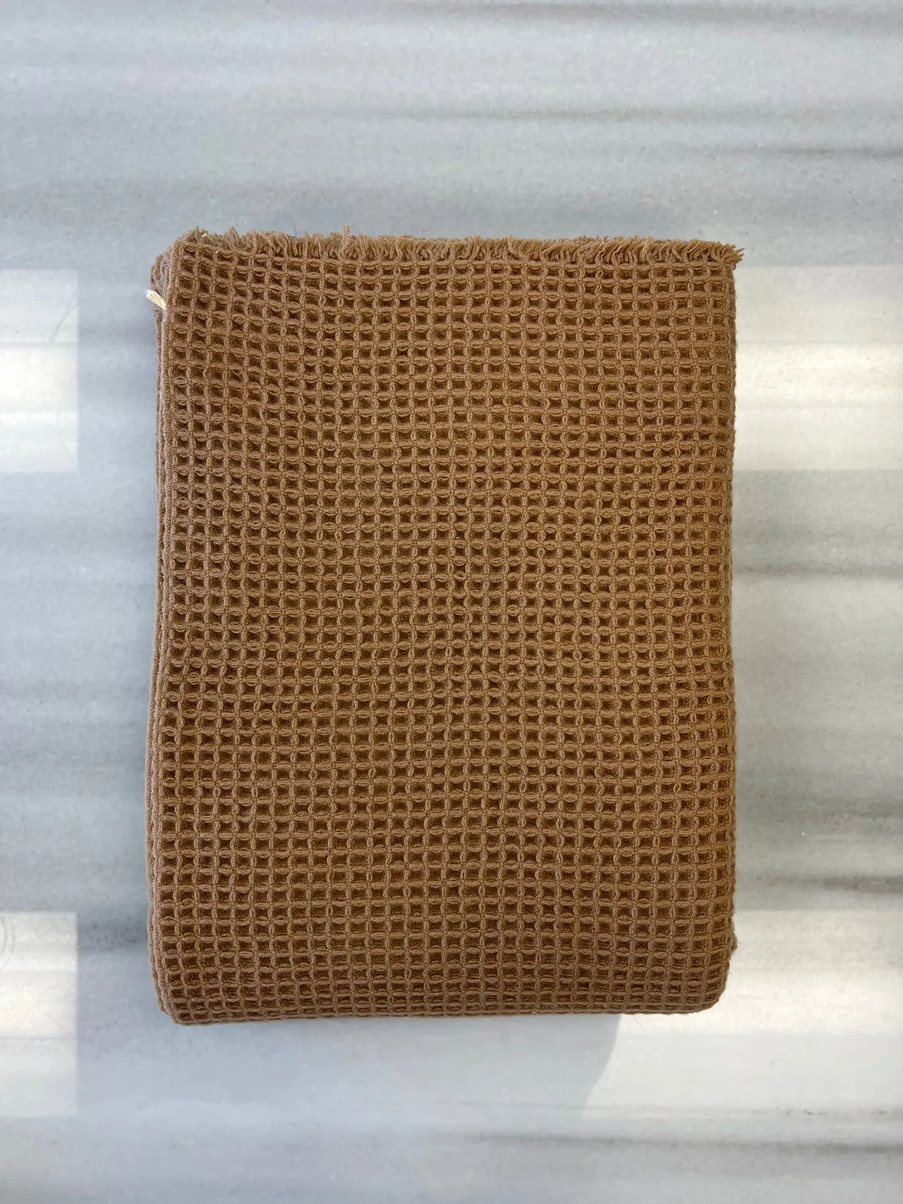 Cashmere Throw in Waffle Camel