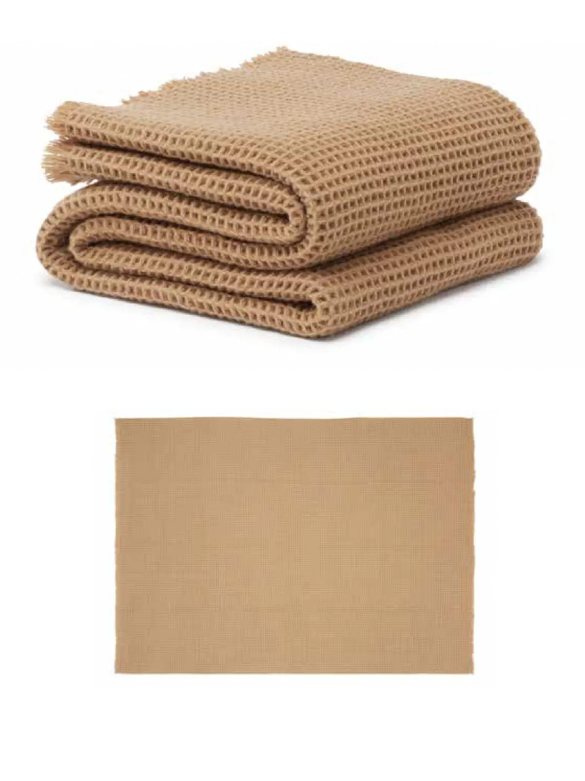 Cashmere Throw in Waffle Camel