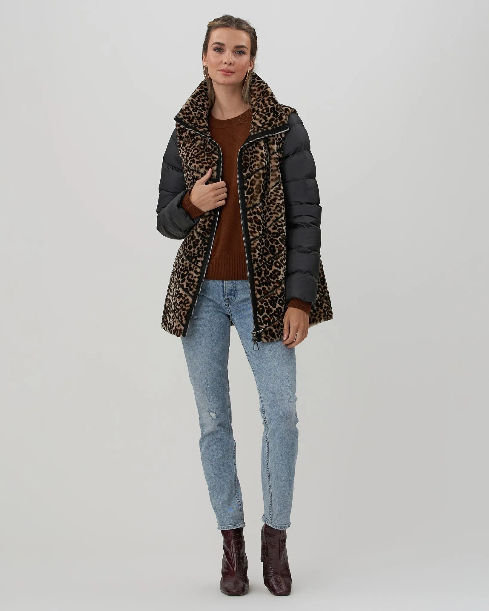 Chevron Shearling Lamb Jacket with Detachable Quilted Sleeves