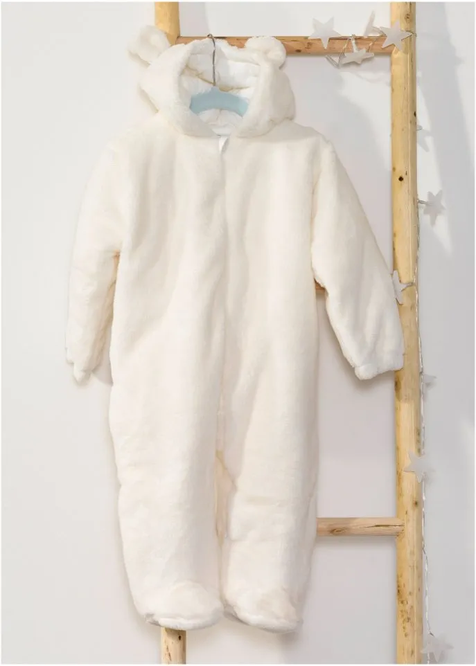 Children's fleece overalls with a cute plush face and ears Bpc Bonprix Collection white