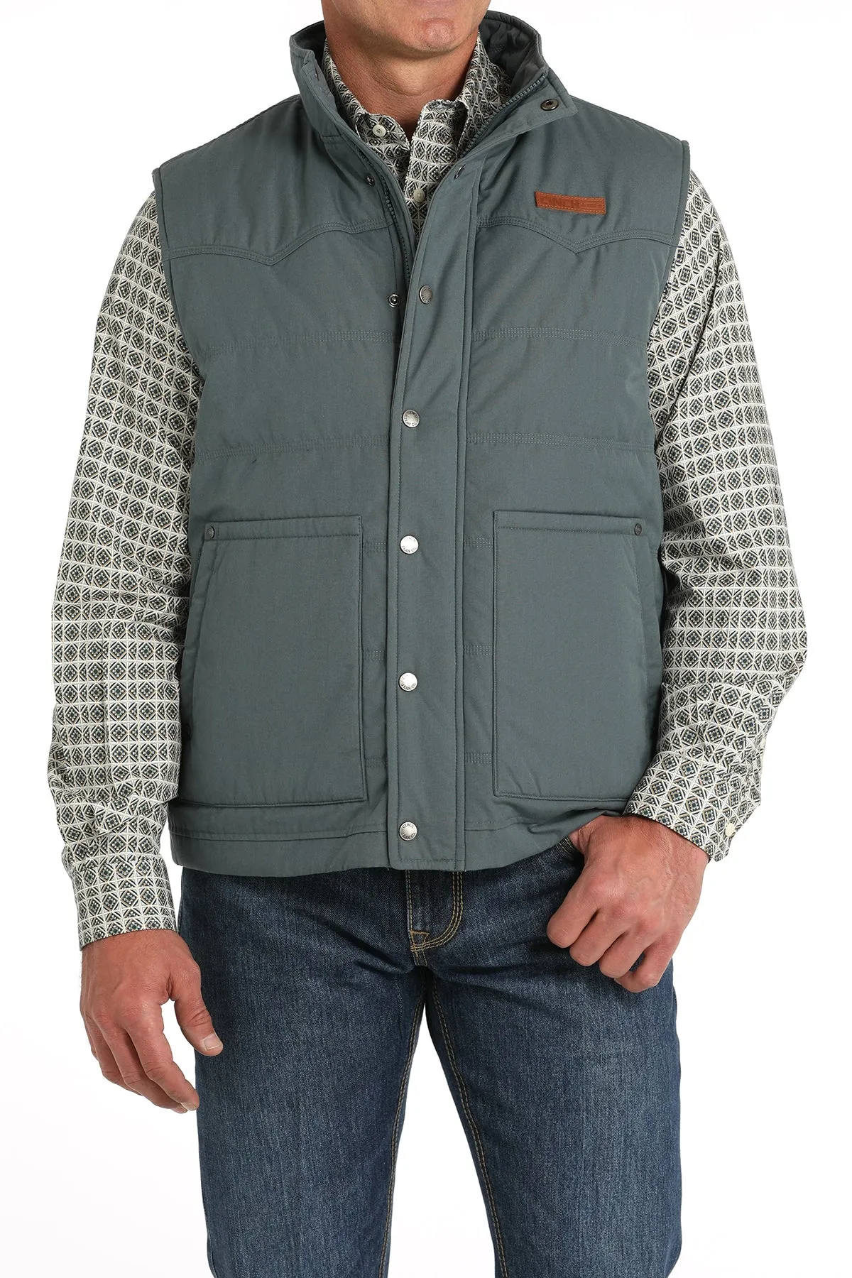 Cinch Men's Blue Wax Coated Quilted Canvas Vest