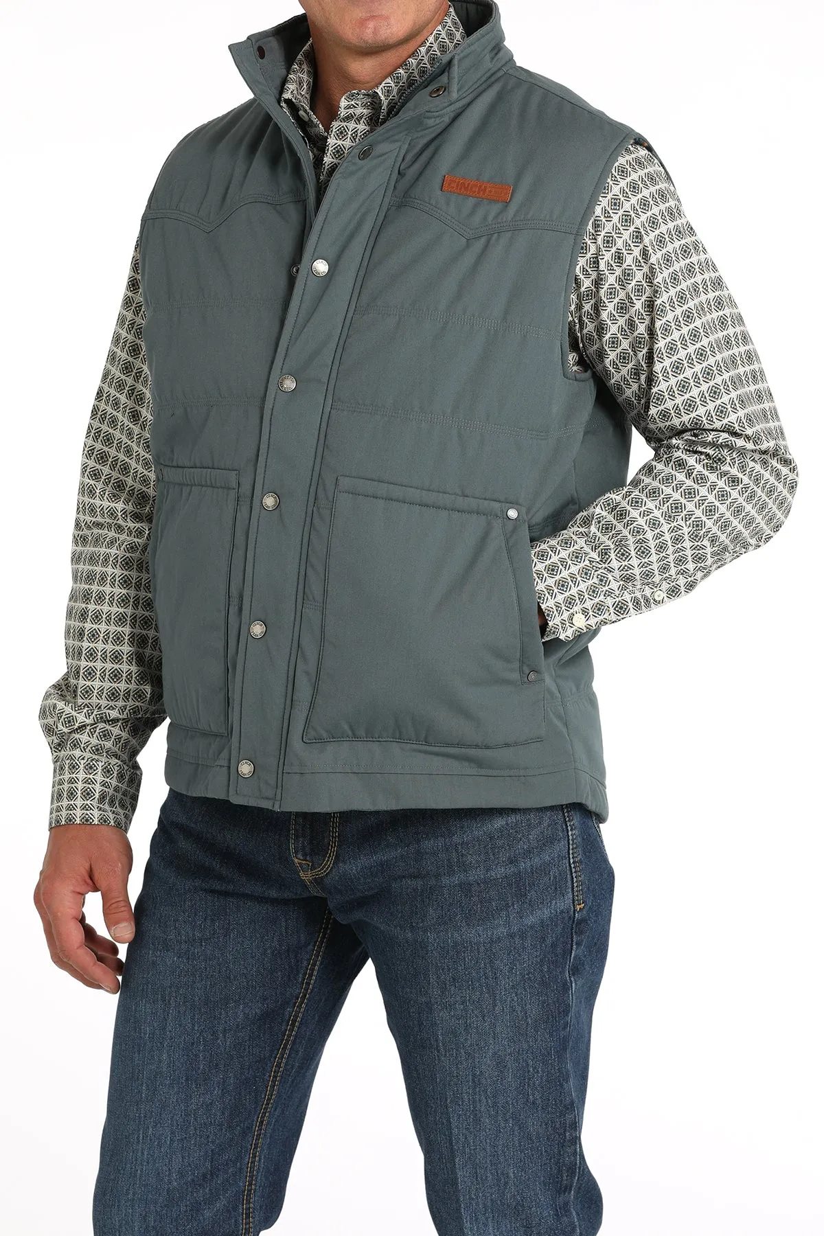 Cinch Men's Blue Wax Coated Quilted Canvas Vest