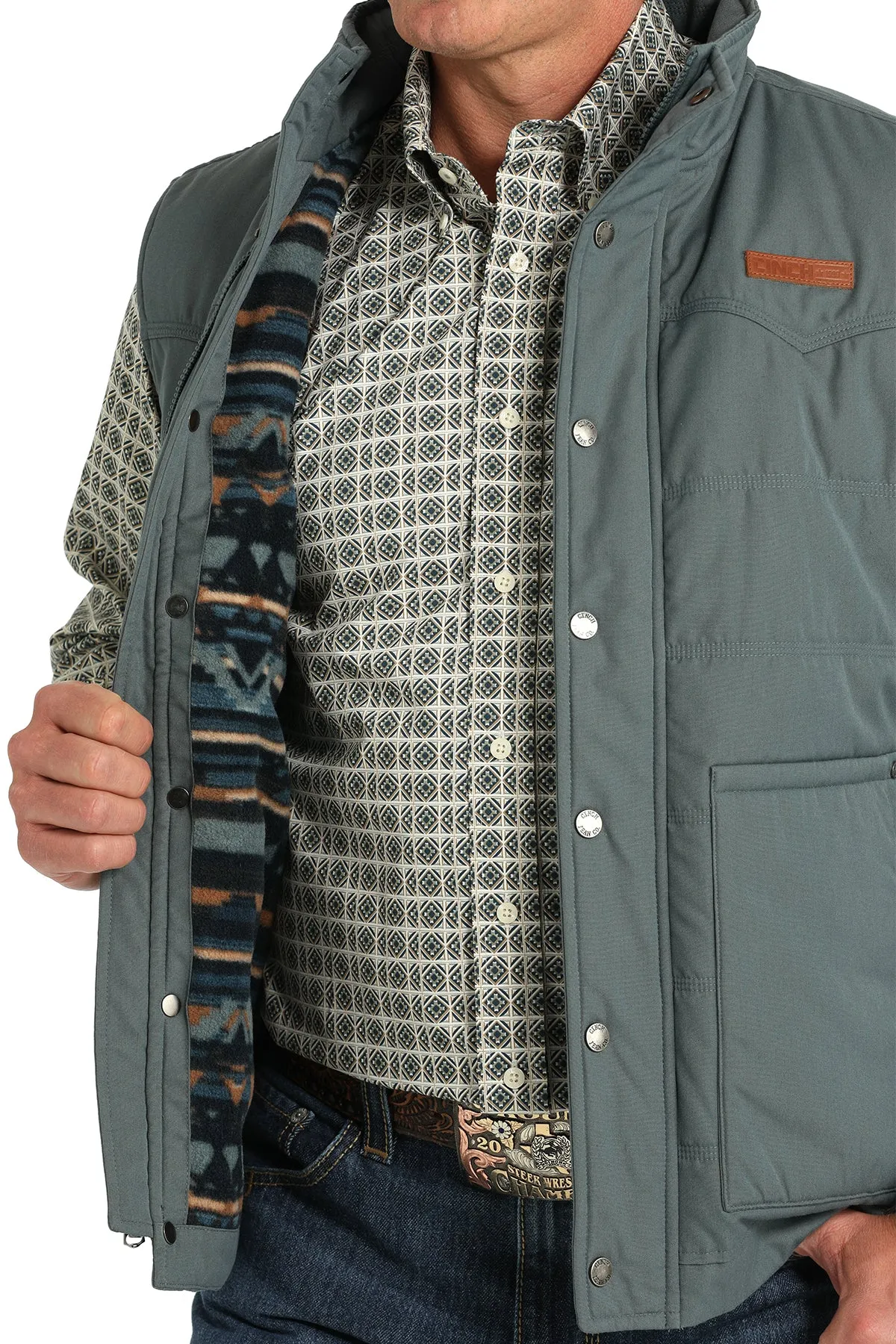 Cinch Men's Blue Wax Coated Quilted Canvas Vest