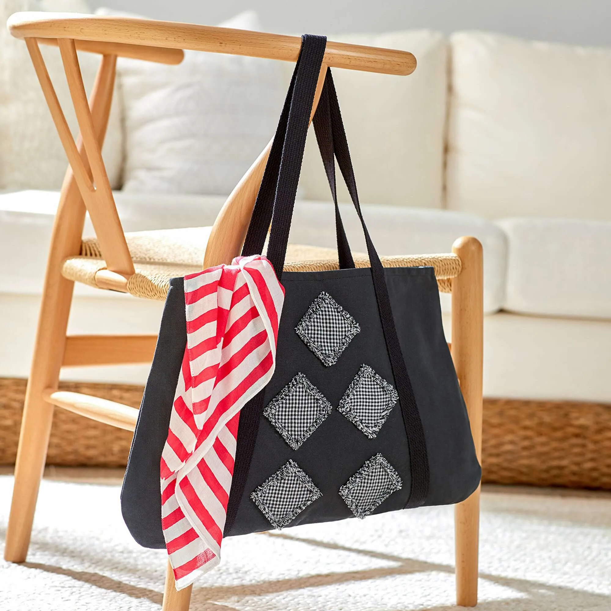 Coats & Clark Sewing In The Fray Tote With Black And White Frayed Edge Squares