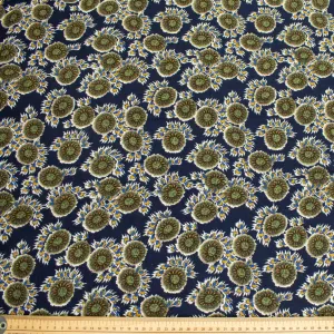 Crinkle Cotton Prints Design-11 Green Floral on Navy