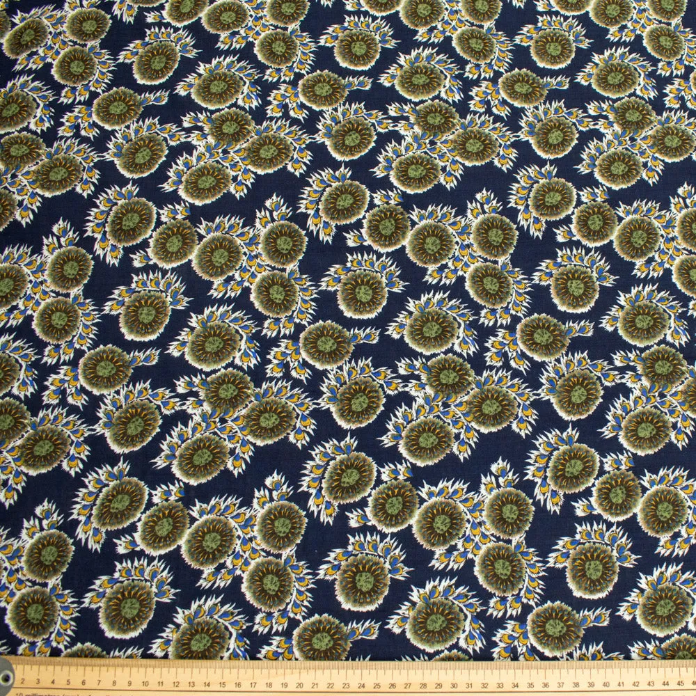 Crinkle Cotton Prints Design-11 Green Floral on Navy