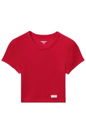 Cropped Short-Sleeve Tee In Ribbed Cotton Jersey