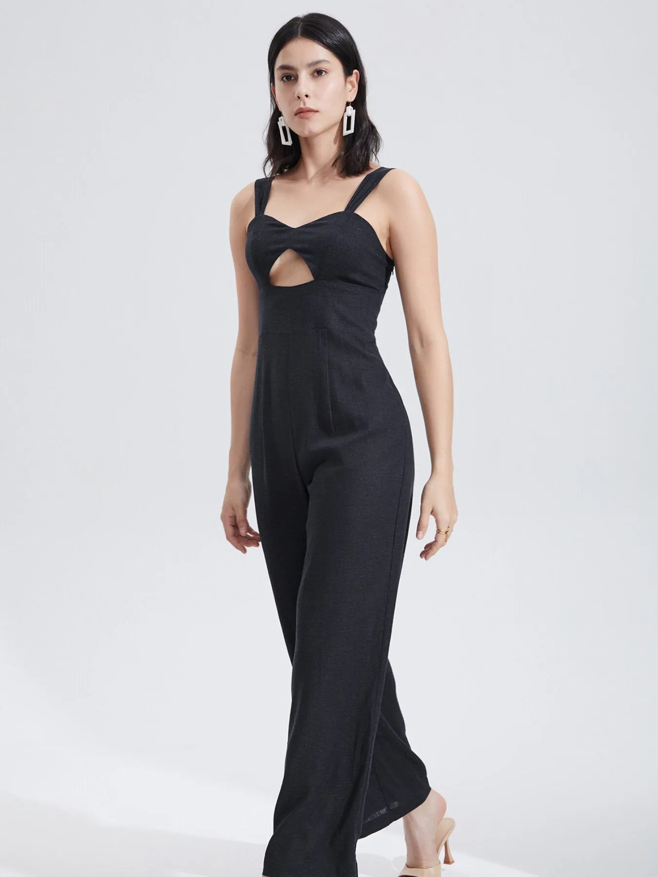 Cut Out Plicated Wide Leg Jumpsuit