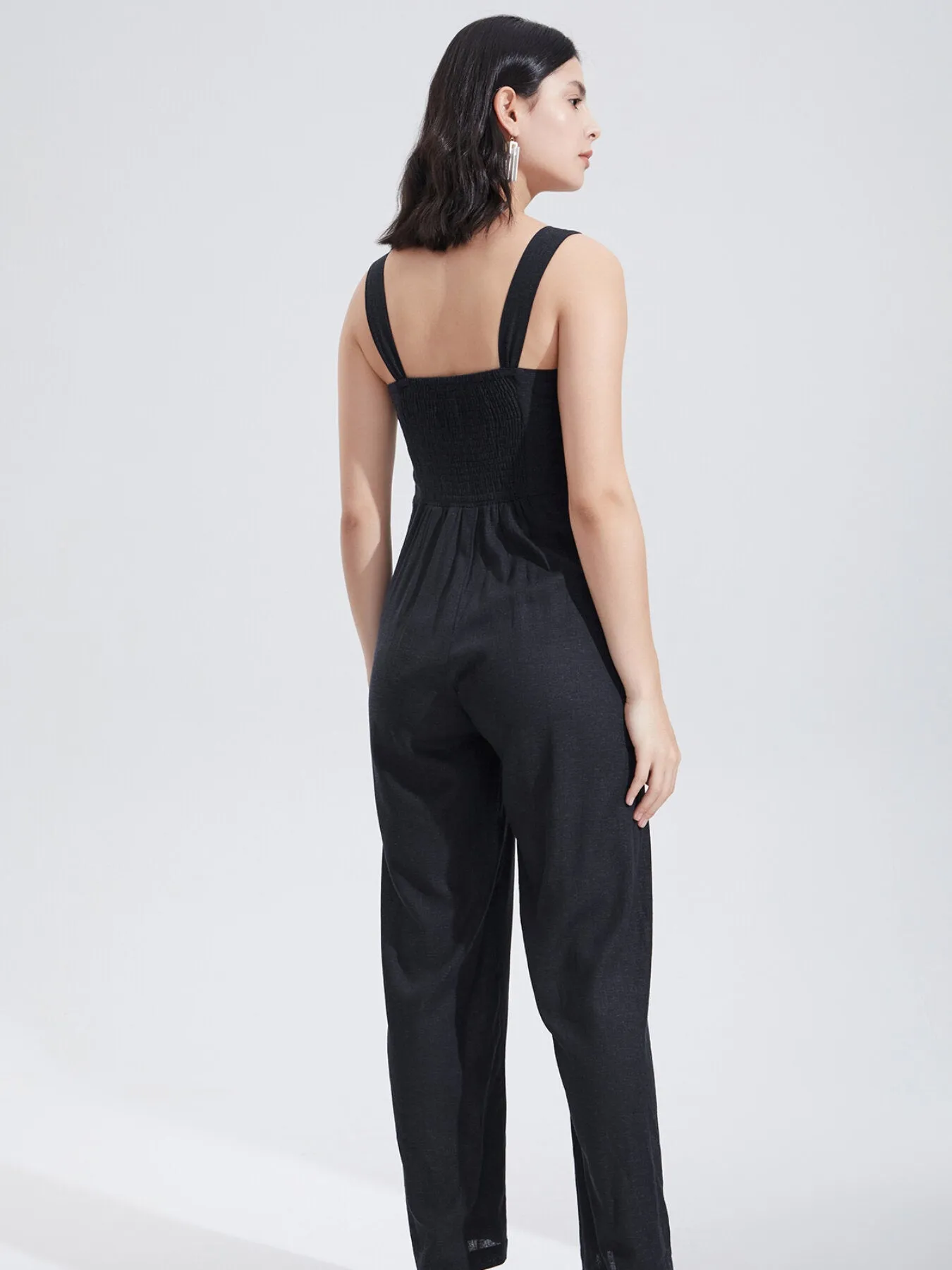 Cut Out Plicated Wide Leg Jumpsuit