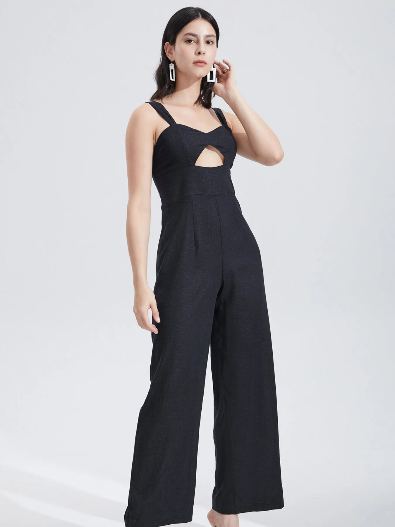 Cut Out Plicated Wide Leg Jumpsuit