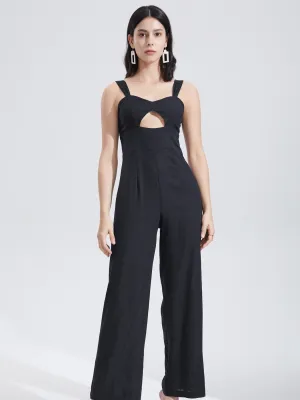 Cut Out Plicated Wide Leg Jumpsuit