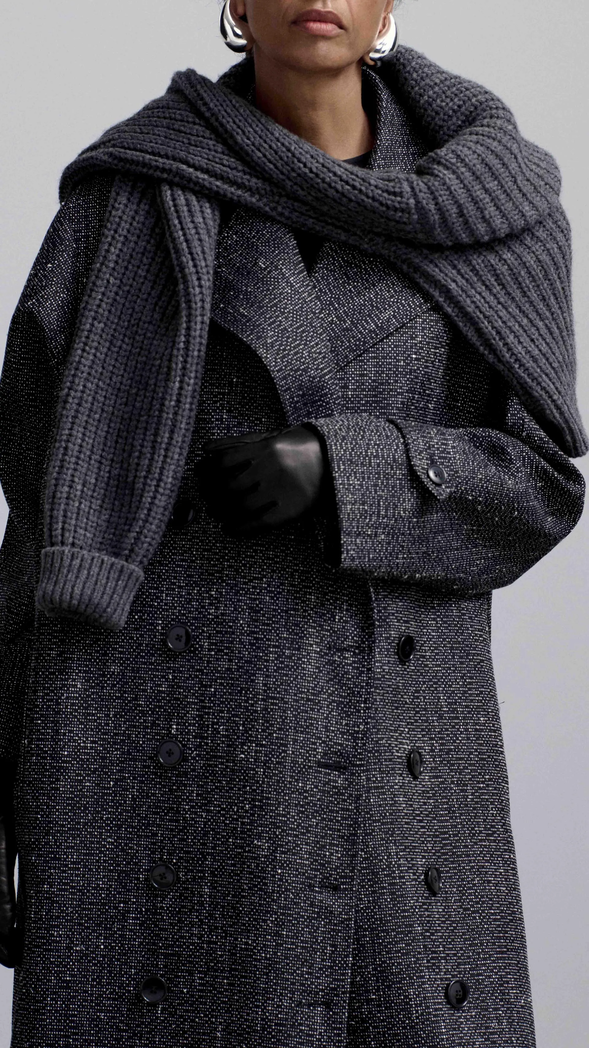 Double-Breasted Coat in Tweed | Black/White