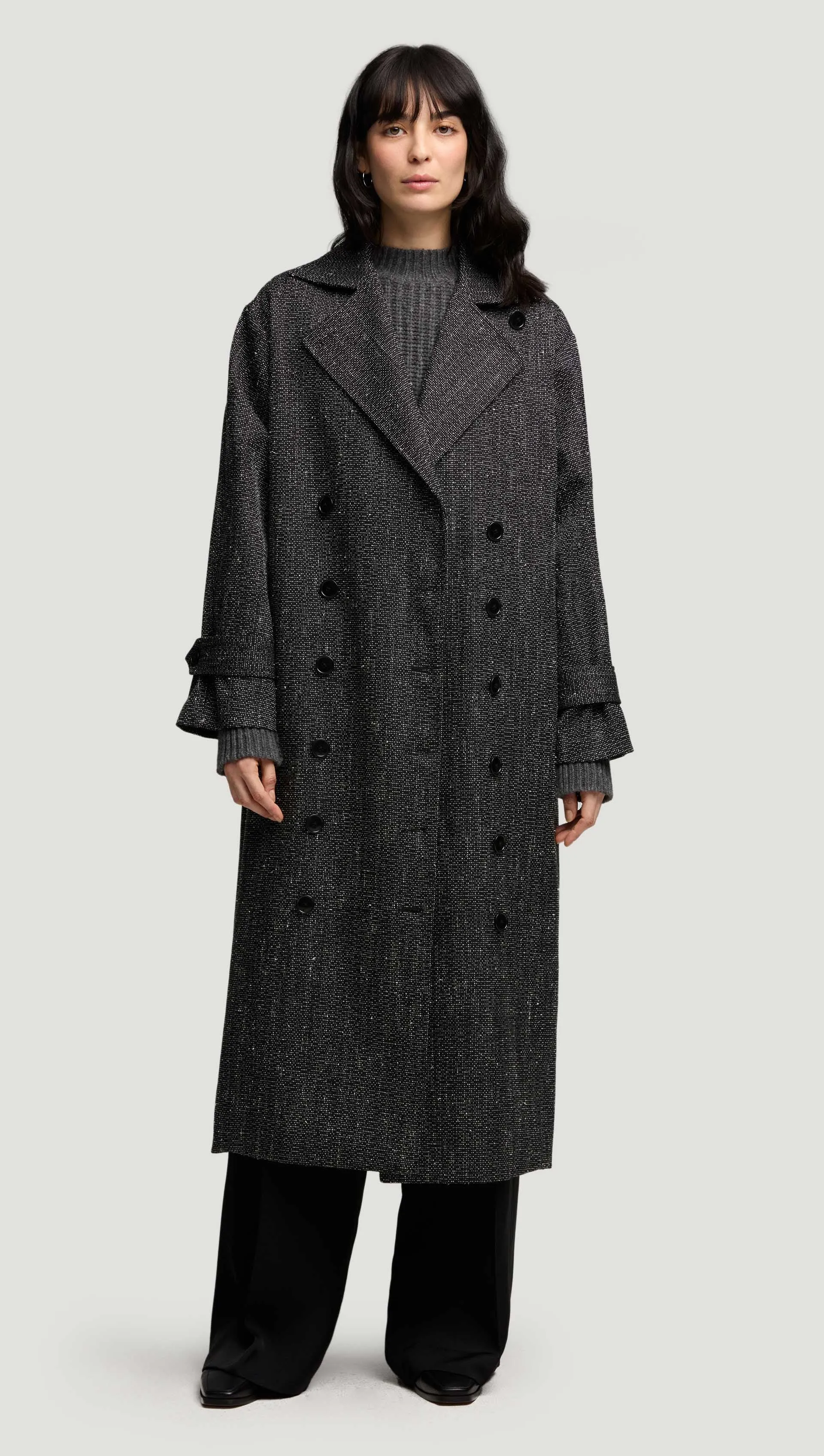 Double-Breasted Coat in Tweed | Black/White