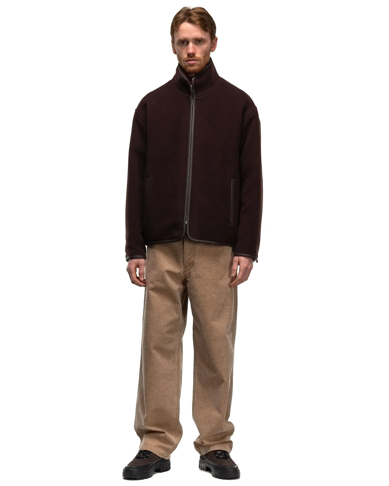 Double Cloth Heavy Wool Pile Zip Blouson Dark Brown