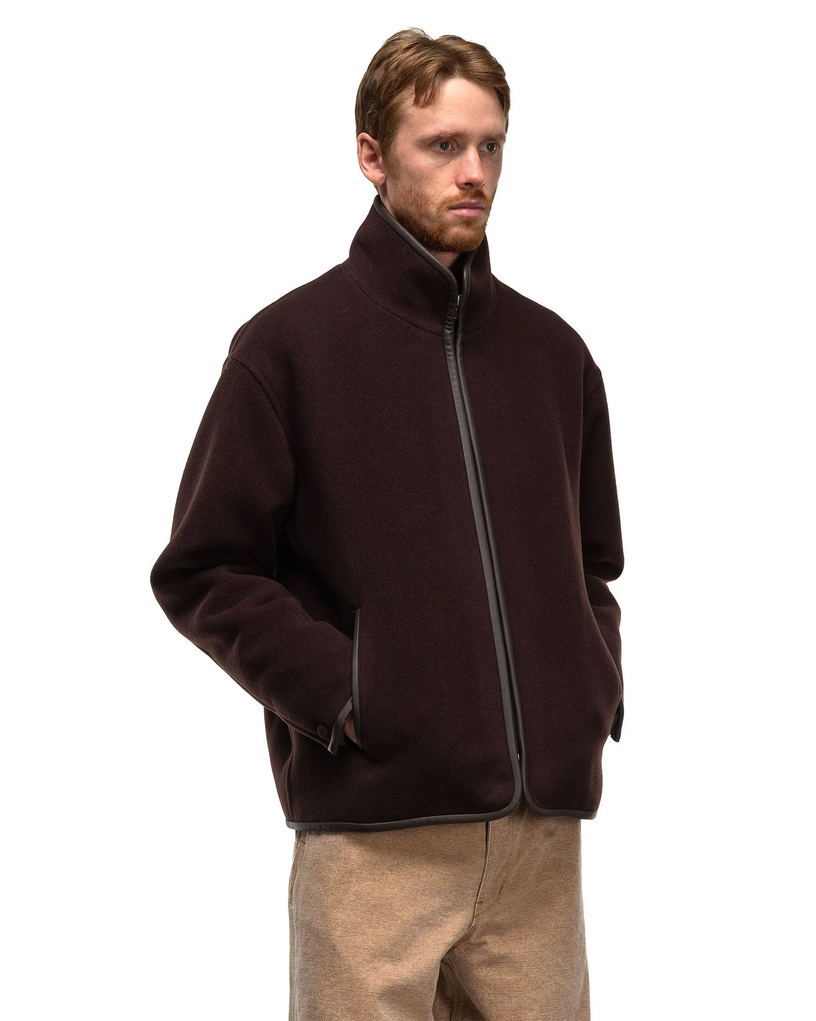 Double Cloth Heavy Wool Pile Zip Blouson Dark Brown