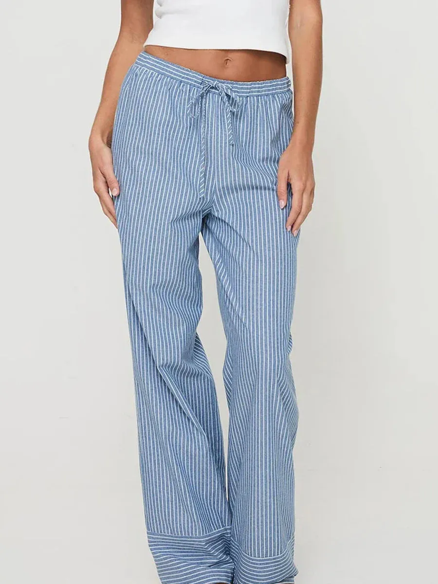 Elastic Casual Blue Loose Basics Versatility Daily Striped Pants