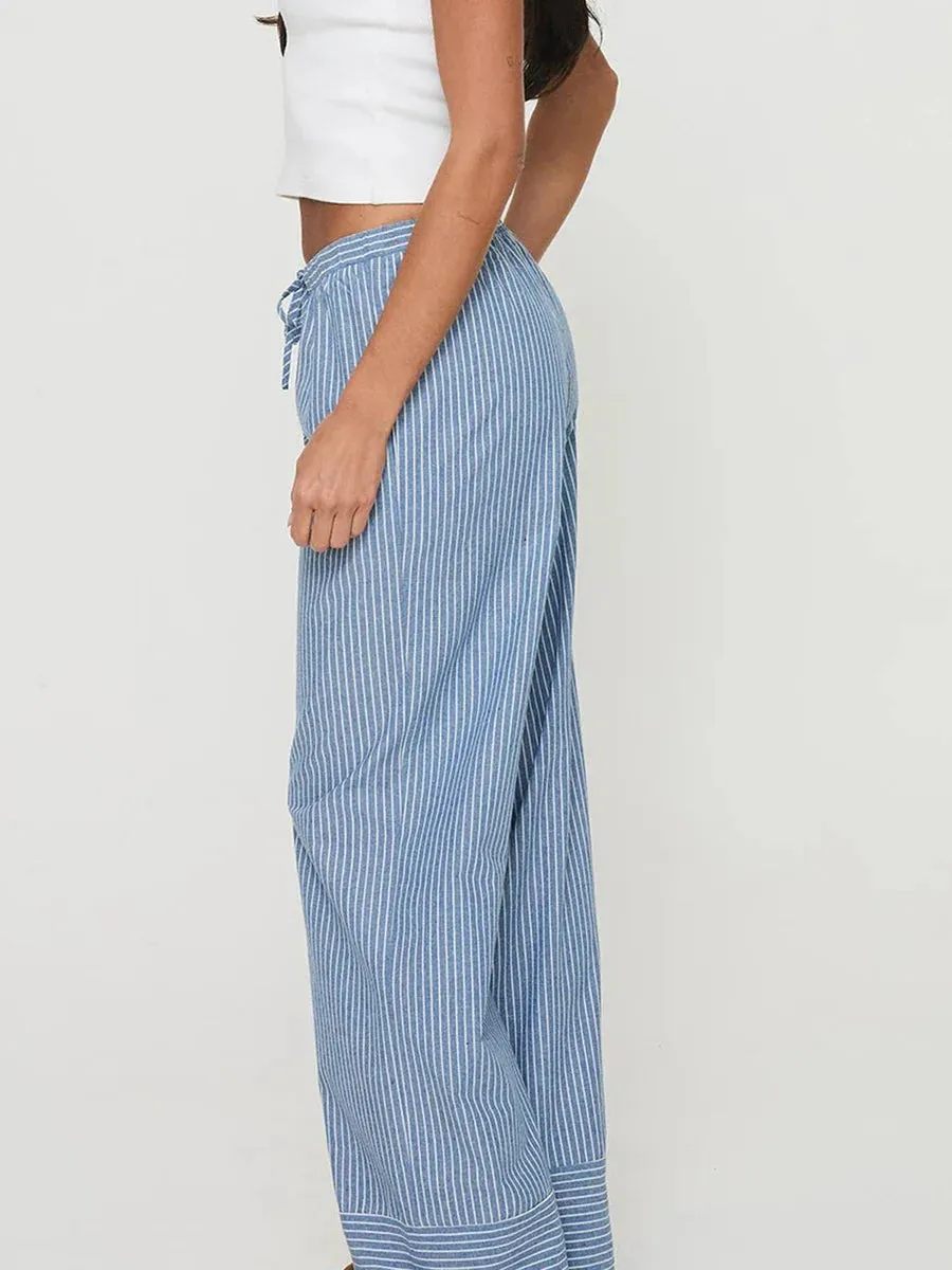 Elastic Casual Blue Loose Basics Versatility Daily Striped Pants