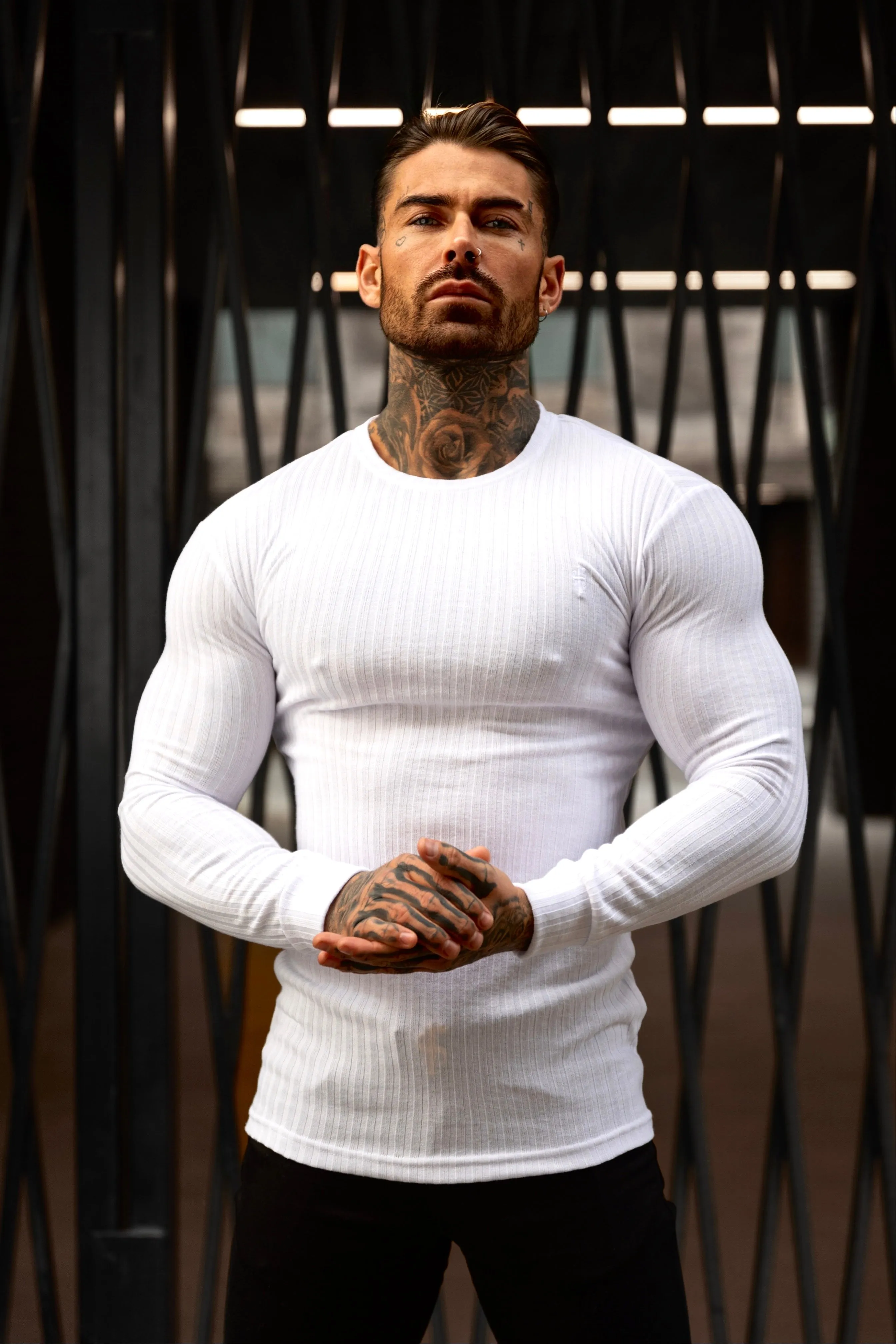 Father Sons Classic White Ribbed Knit Sweater With Tonal Embroidery - FSH942