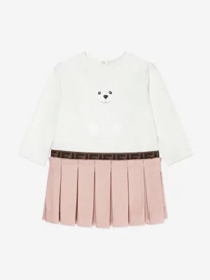 Fendi Baby Girls Long Sleeve Bear Dress in White