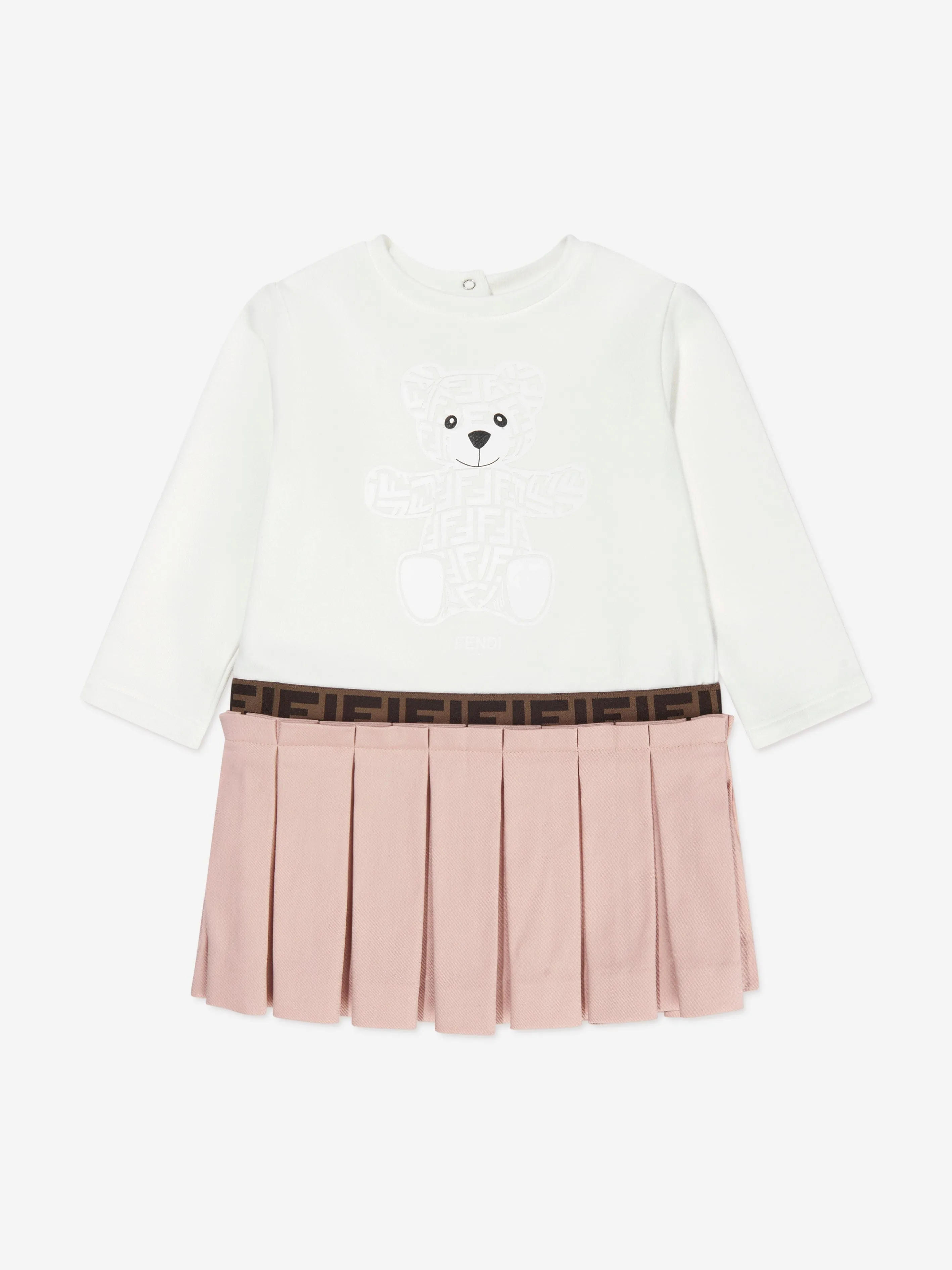 Fendi Baby Girls Long Sleeve Bear Dress in White