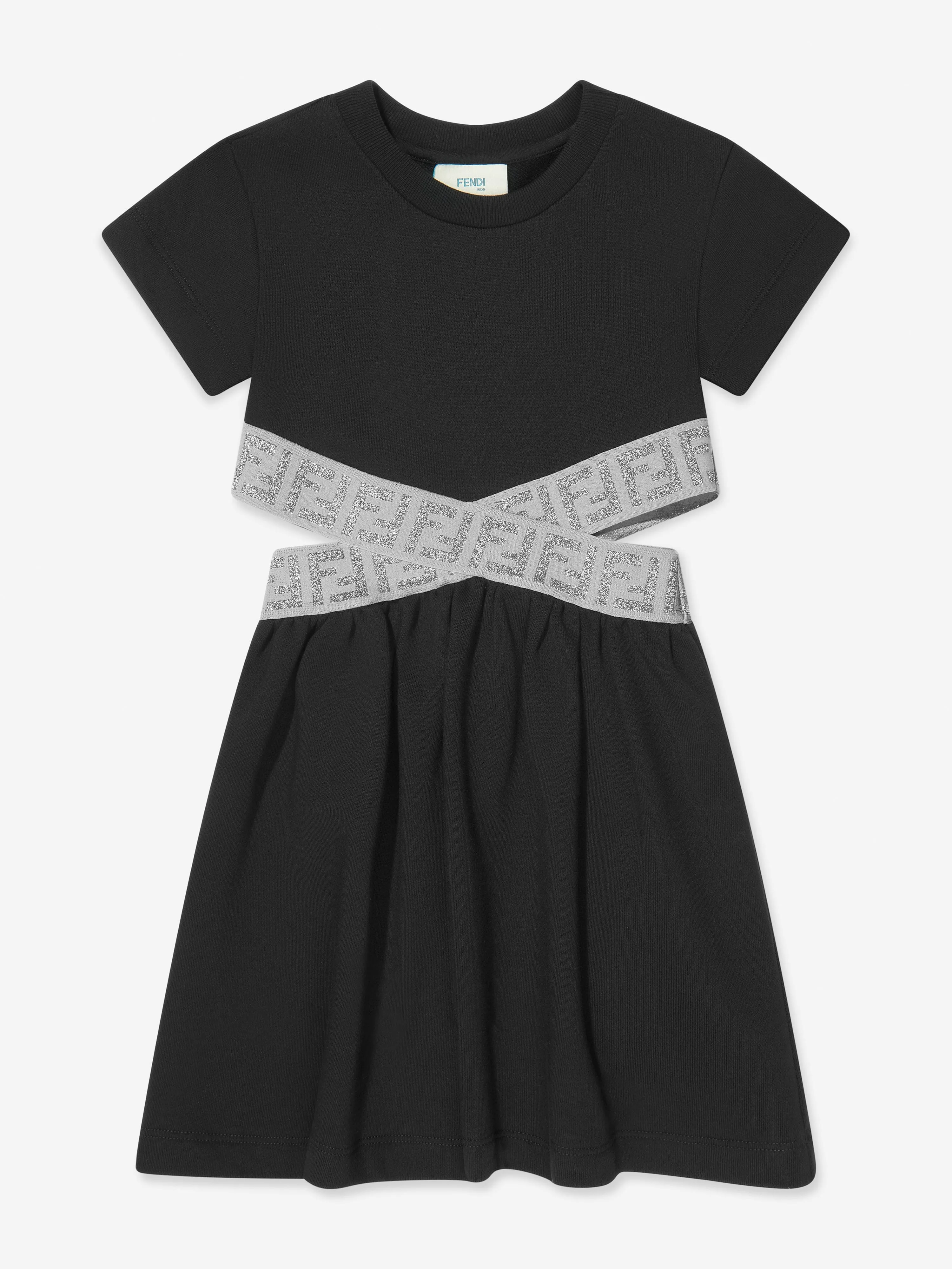 Fendi Girls FF Logo Waist Dress in Black