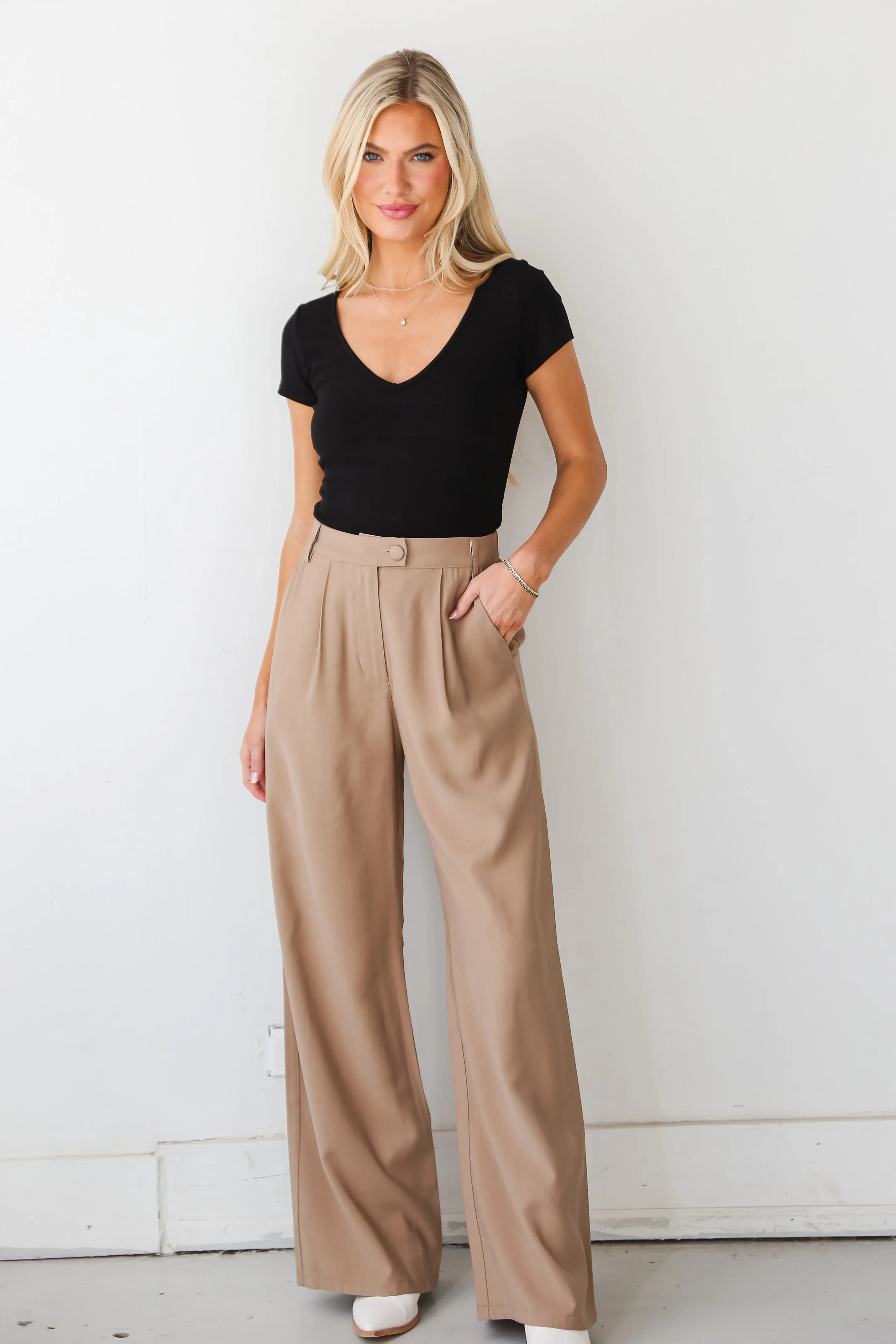 FINAL SALE - Effortlessly Posh Taupe Trouser Pants