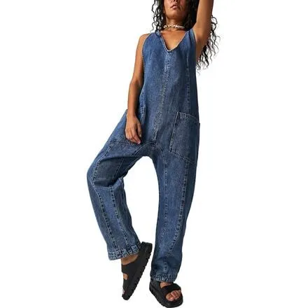 Free People Women's High Roller Jumpsuit, Sapphire Blue