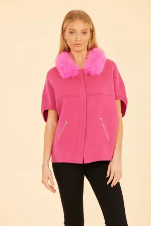 Fur Collar Cape- Bright Pink