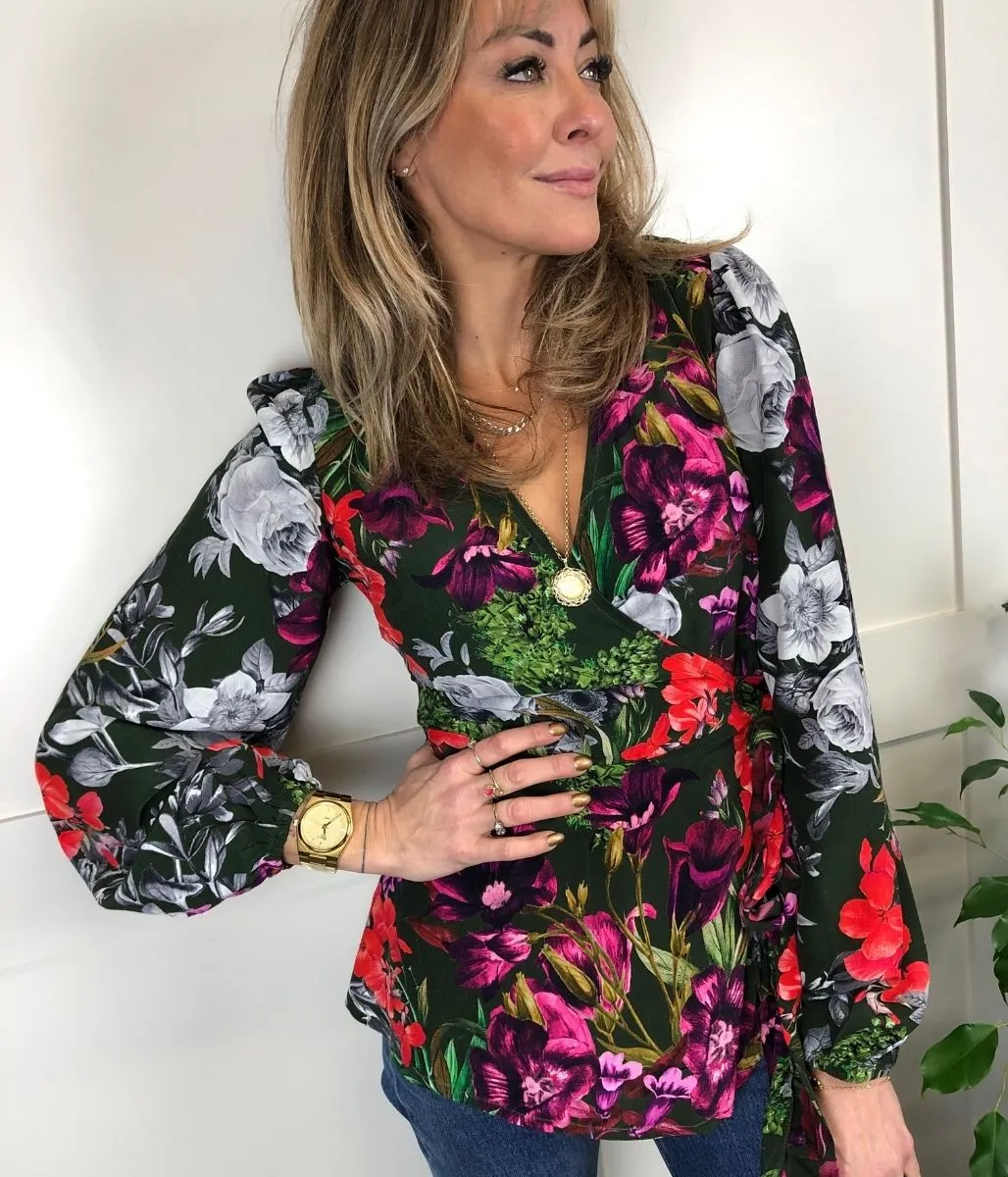 Garden Floral Tie Wrap Blouse