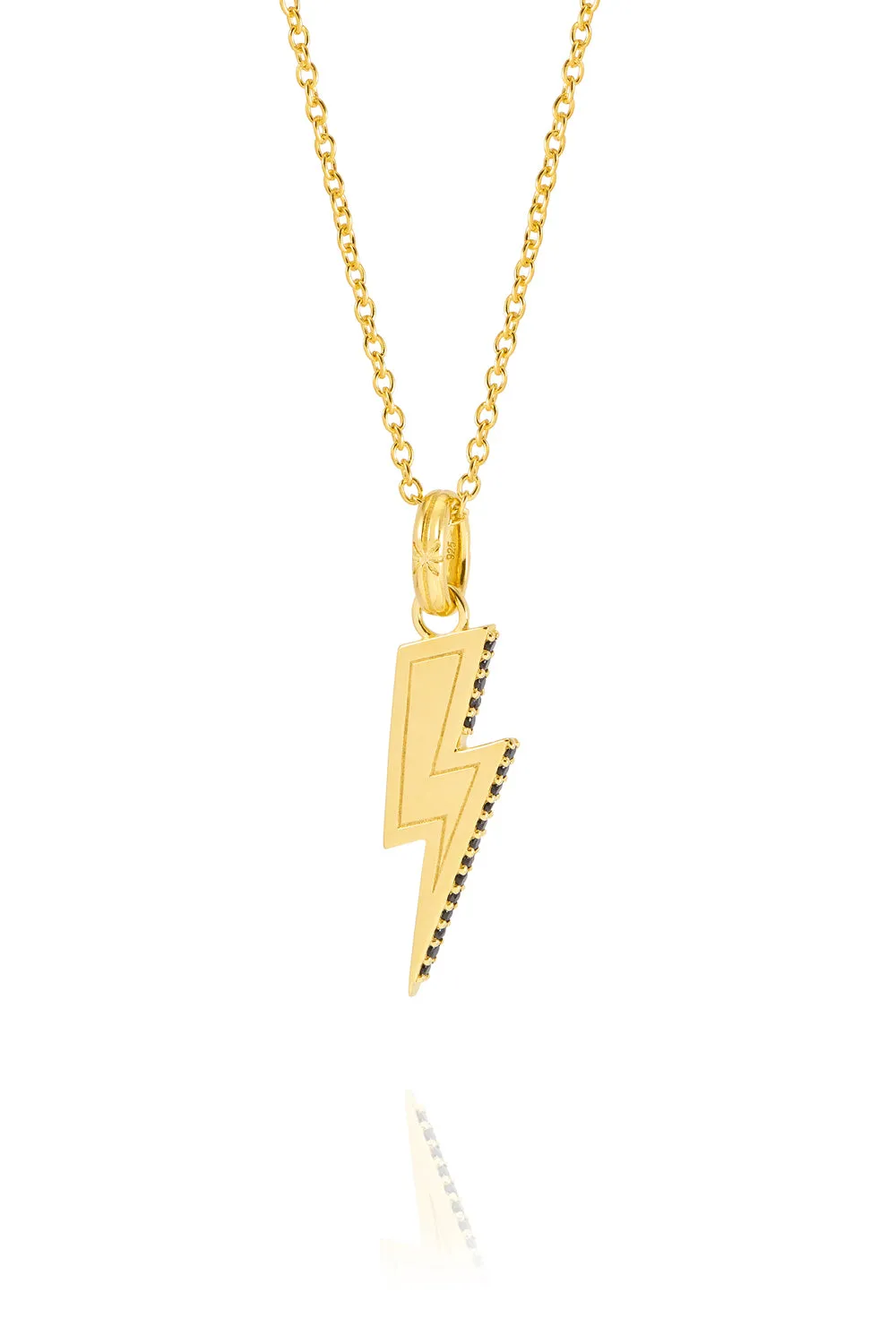 Gold Plated Lightning Bolt Necklace with Black Pavé Detailing