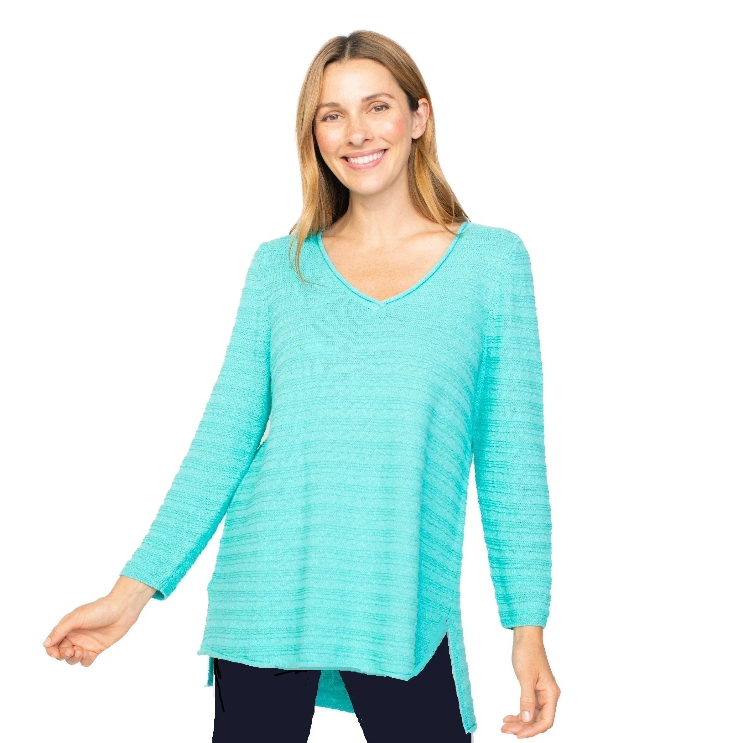 Habitat Textured Stripe V-Neck Tunic in Seaglass - 80115-SEA