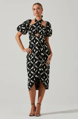 Hailey Geo Print Halter Midi Dress