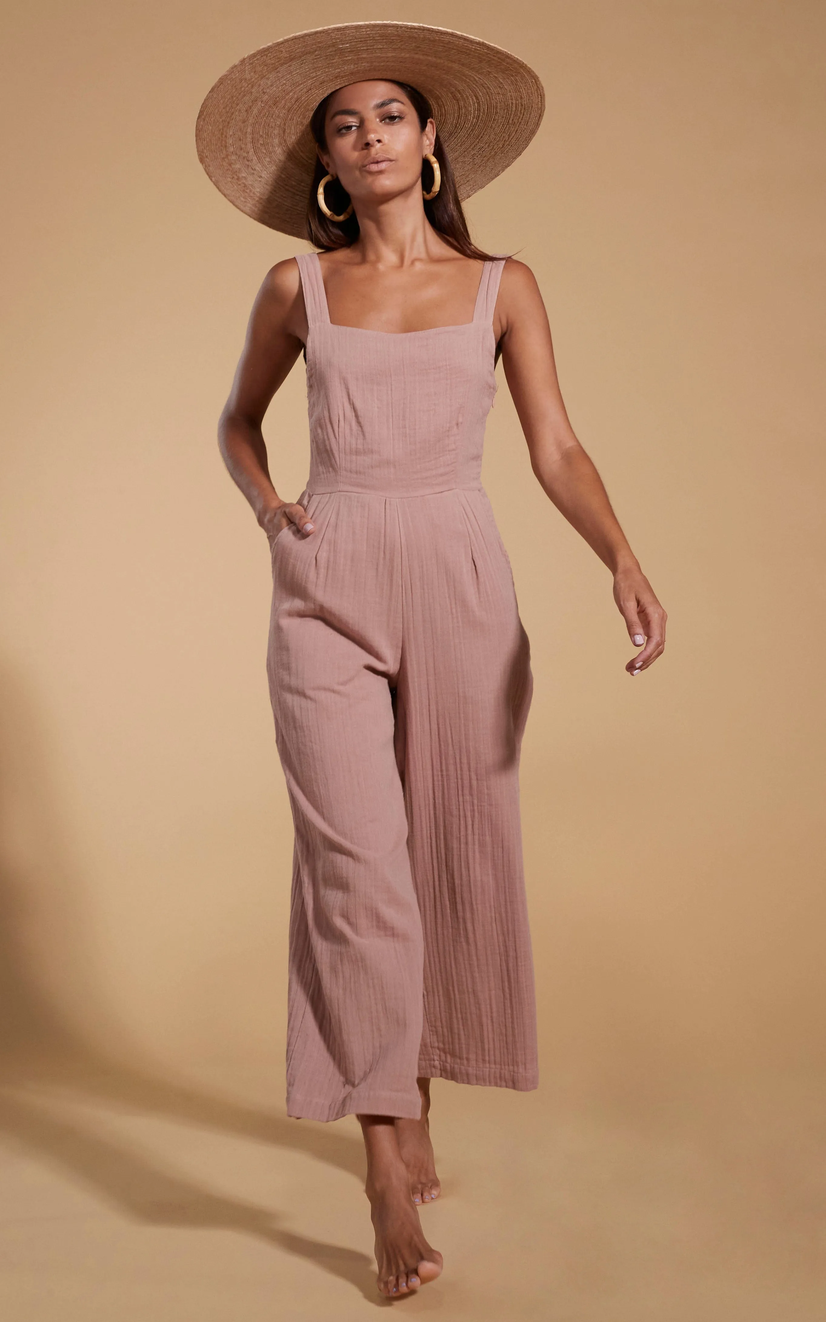 HALO Kimani Twist Back Jumpsuit in Fawn