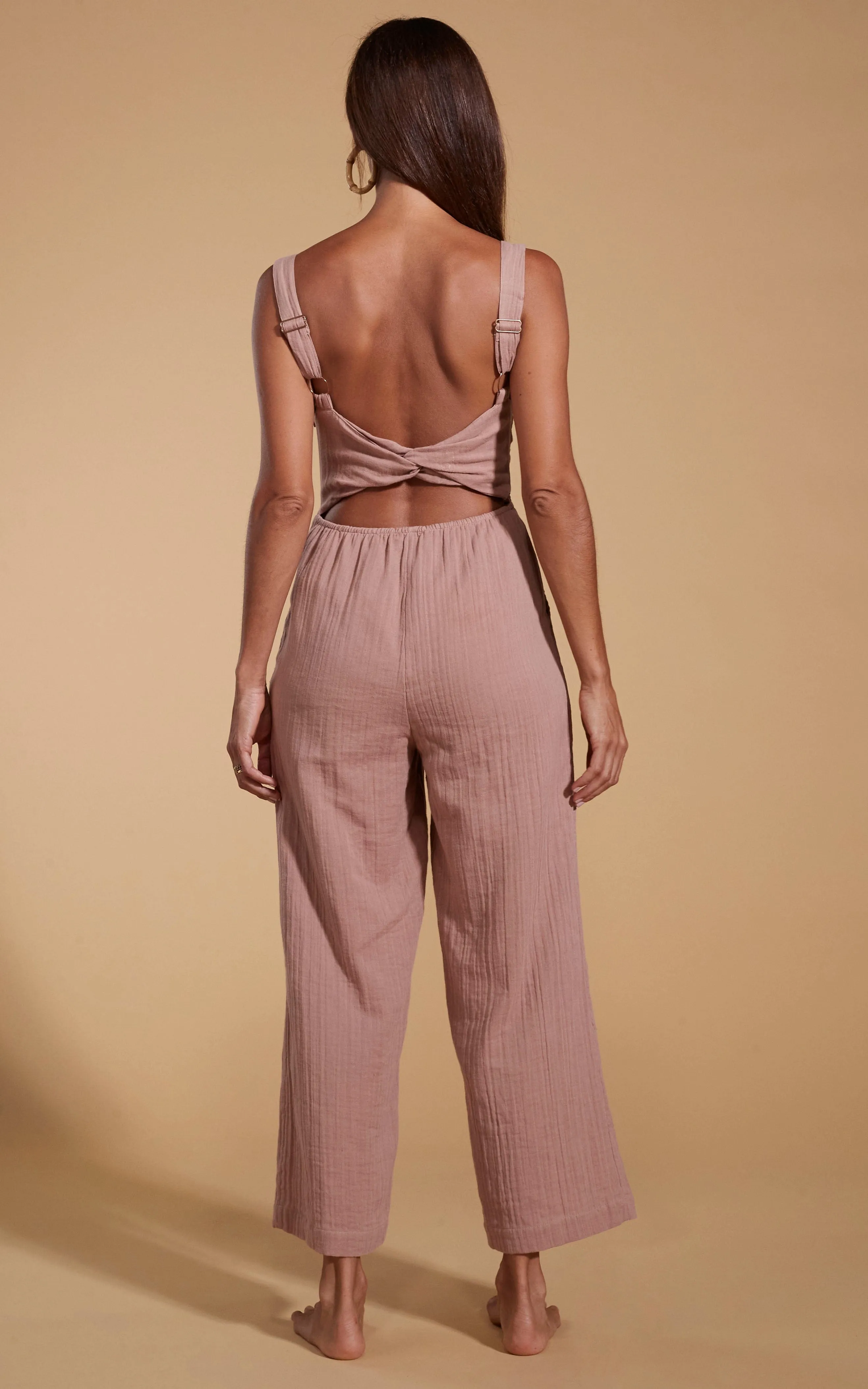 HALO Kimani Twist Back Jumpsuit in Fawn