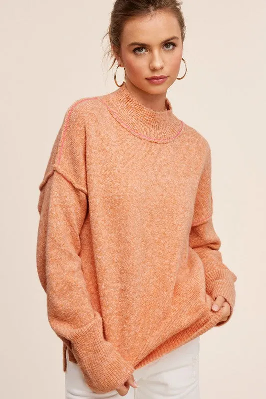 Hot Girl Aurelia Contrast Stitch Mock Neck Sweater